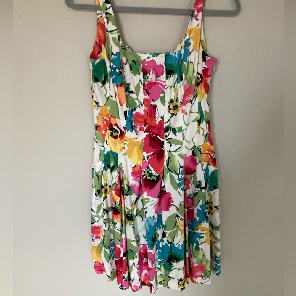 Lauren Ralph Lauren Floral Dress Fit & Flare Sundress Back Zip Stretch Women's 8